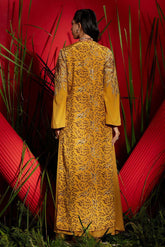 Mustard Silk Crepe Printed & Embroidred Jacket Set